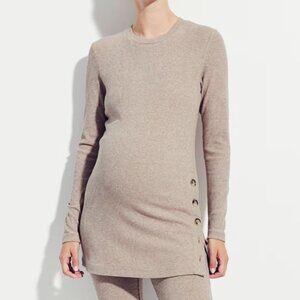 H&M Maternity Womens Beige Sz XS Ribbed Crewneck Regular Soft Jersey Midi Dress